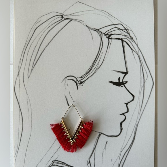 Boho Red Tassel Earrings Statement Chevron Fringe Dangle Chandelier Earrings - Picture 2 of 3